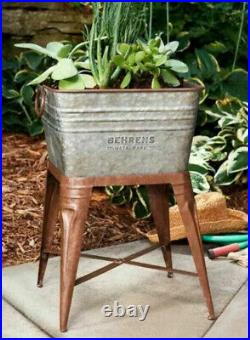 NEW Behrens 7 Gallon Rustic Galvanized Steel Square Planter Tub withStand M19st1