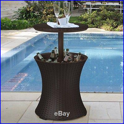 NEW Cool Bar Patio Deck Pool Rattan Outdoor Ice Cooler Brown Table All in1 KETER