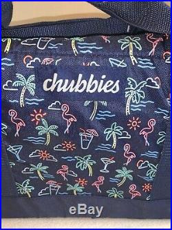 NEW Rare Chubbies The Neon Lights Cooler Tote Zip Up Neon Flamigo Insulated Blue