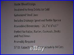 NEW Rustic Wooden 57 Quart Deck Cooler Patio Pool Party Wood Outdoor Ice Chest