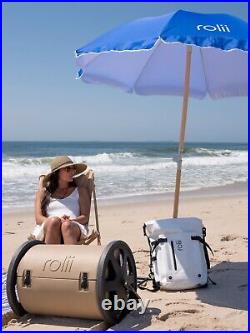 NEW rolii spinning Beach Cooler with a patented design easily moves over sand