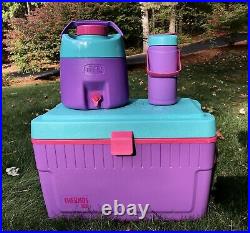 NOS THERMOS Purple/Pink/Teal 55 Cooler with Two Matching Drink Dispensers