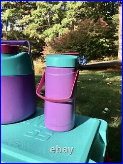 NOS THERMOS Purple/Pink/Teal 55 Cooler with Two Matching Drink Dispensers