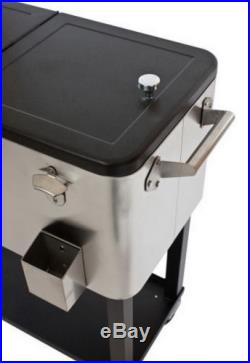 New Big Stainless Steel 80 Quart Party Cooler Rolling Catering Ice Box Chest