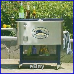 New Huge Rolling 130 Can Party Cooler 100 Quart Stainless Steel Patio Ice Chest