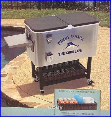 New Large Tommy Bahama 100 Qrt Stainless Rolling Cooler 130 Can Patio Ice Chest