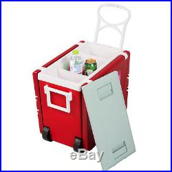 New Multi Function Rolling Cooler Picnic Camping Outdoor with Table & 2 Chairs Red