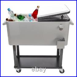 New Outdoor 80QT Rolling Party Iron Spray Cooler Cart Ice Bee Chest Party Silver