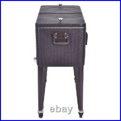 New Rattan 80QT Party Portable Rolling Cooler Cart Ice Beer Beverage Chest