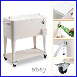 New Style 80 Quart Rolling Cooler Cart With 4 Wheels Beverage Cart Ice