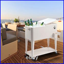 New Style 80 Quart Rolling Cooler Cart With 4 Wheels Beverage Cart Ice