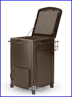 New Suncast DCCW3000D Resin Wicker Cooler with Cabinet Outdoor Wheeled Ice Chest
