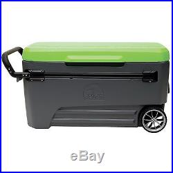 New large 110 Quart Igloo Glide Cooler Portable Rolling Ice Chest Gray Green