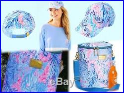 Nwt Lilly Pulitzer Set Kaleidoscope Coral Cooler And Run Around Hat Crew Blue