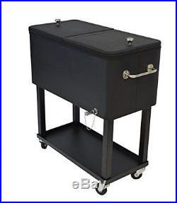 Oakland Living 90010-BK Steel Patio Cooler with Cart, 80-Quart