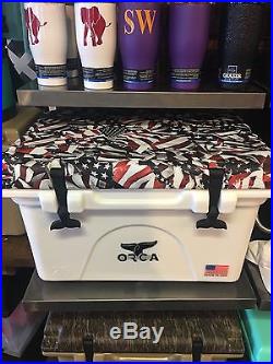 Orca Coolers ORCT026 Insulated 26 QT White With American Flag Ice Chest Cooler