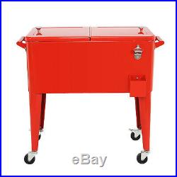 Outdoor 80QT Party Portable Rolling Cooler Cart Bottle Opener Ice Beer Chest US