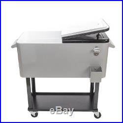 Outdoor 80QT Portable Rolling Party Cooler Cart Ice Chest Patio Iron Spray Cart