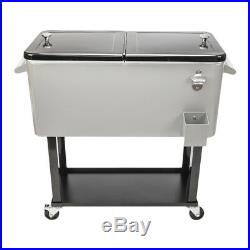 Outdoor 80QT Portable Rolling Party Cooler Cart Ice Chest Patio Iron Spray Cart