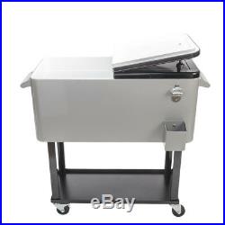 Outdoor 80QT Portable Rolling Party Cooler Cart Ice Chest Patio Iron Spray Gro
