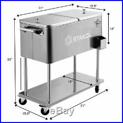 Outdoor 80QT Portable Rolling Party Cooler Drink Ice Chest Patio Iron Spray Cart
