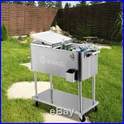 Outdoor 80QT Portable Rolling Party Cooler Drink Ice Chest Patio Iron Spray Cart