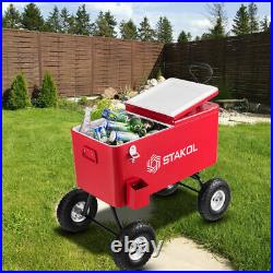Outdoor 80QT Portable Rolling Party Wagon Cooler Drink Ice Chest Patio Cart