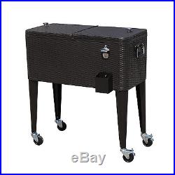 Outdoor 80QT Portable Rolling Patio Rattan Ice Chest Party Cooler Cart Brown