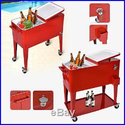 Outdoor 80 QT Party Portable Rolling Cooler Cart Ice Chest Bottle Opener Wheels