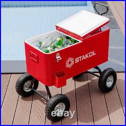 Outdoor 80 QT Portable Rolling Party Wagon Cooler Drink Ice Chest Patio Cart