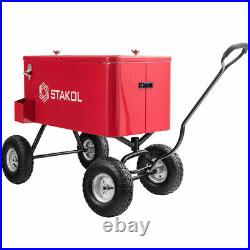 Outdoor 80 QT Portable Rolling Party Wagon Cooler Drink Ice Chest Patio Cart