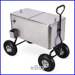 Outdoor 80 Qt Portable Beach Party Backyard Patio Cooler Wagon, Stainless Steel