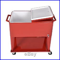 Outdoor 80 Quart Party Portable Rolling Cooler Cart Shelf Ice Chest Beer Beverag