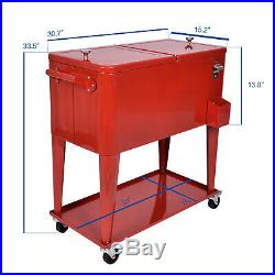 Outdoor 80 Quart Party Portable Rolling Cooler Cart Shelf Ice Chest Beer Beverag