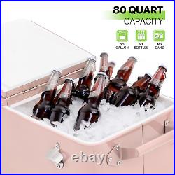 Outdoor 80 Quart Rolling Cooler Cart Party Patio Camping Beer Beverage Ice Chest