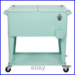 Outdoor 80 Quart Rolling Patio Steel Party Cooler Cart Ice Chest Frozen Trolley