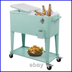 Outdoor 80 Quart Rolling Patio Steel Party Cooler Cart Ice Chest Frozen Trolley