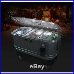 Outdoor Bar Wheeled Cooler LED Lights Igloo Party Tailgating Ice Chest 125 Qt