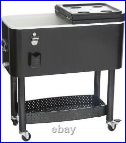 Outdoor Beverage Cart Wheeled Cooler Portable Rolling Bar 65 Qt Black Insulated