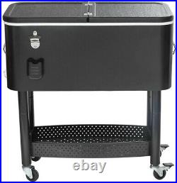 Outdoor Beverage Cart Wheeled Cooler Portable Rolling Bar 65 Qt Black Insulated