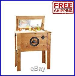 Outdoor Beverage Cooler Cart Rustic Wooden Patio Pool Party Ice Chest Standing
