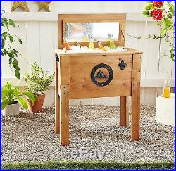 Outdoor Beverage Cooler Cart Rustic Wooden Patio Pool Party Ice Chest Standing