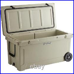 Outdoor Cooler Ice Chest Tan 100 Qt Mobile Rotomolded Extreme Handles and Wheels