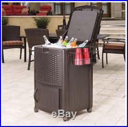 Outdoor Cooler Rolling Beverage Ice Chest Deck Patio Storage Cabinet Party Camp