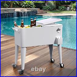 Outdoor Garden Drink Cooler Cart Rolling Ice Chest Poolside Party Bottle Opener