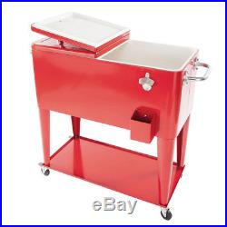 Outdoor Party Portable Rolling Cooler Cart Ice Beer Beverage Chest Red