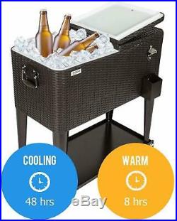 Outdoor Patio Bar Cooler Ice Table Rolling Portable Beverage Backyard Party Cart