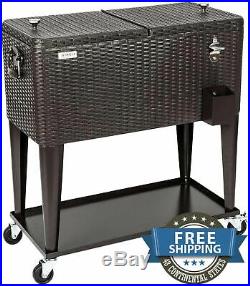 Outdoor Patio Bar Cooler Ice Table Rolling Portable Beverage Backyard Party Cart