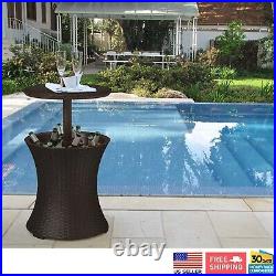 Outdoor Patio Bar Table Pool Deck Drink Ice Cooler 7.5 Gal Rattan Style Brown