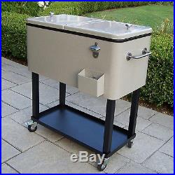 Outdoor Patio Cooler With Cart Huge Rolling Ice Chest 80 Qt Steel Metal Party